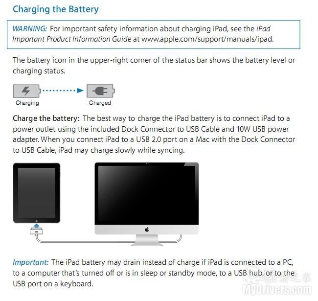 苹果iPad平板电脑电池充电说明书
