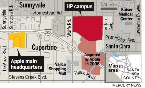 苹果公司位于库珀蒂诺( Cupertino )的全球总部地图