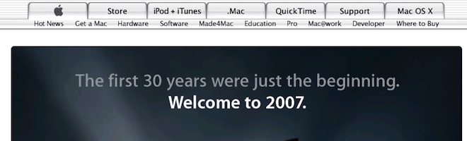 2007年的苹果官方网站首页截图