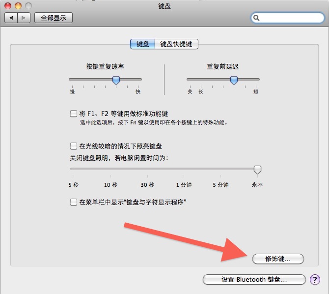 Mac OS X 系统下的苹果电脑键盘设置界面