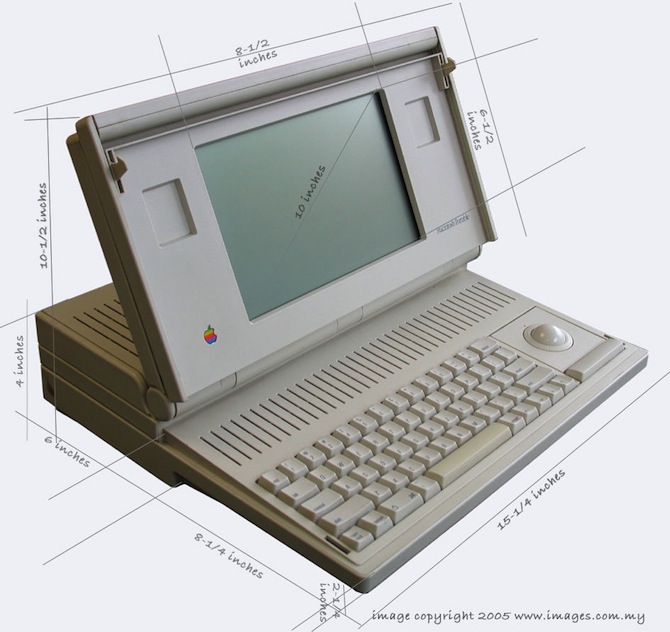 第一台苹果笔记本电脑：Macintosh Portable 的外形尺寸