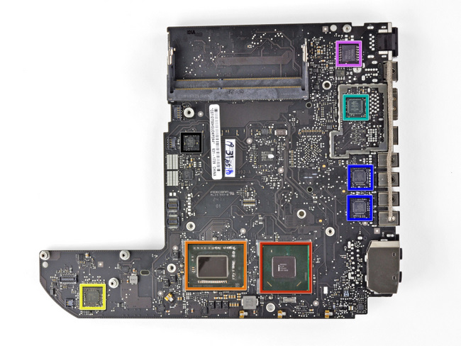 2011年新款苹果 Mac mini 的电脑主板正面芯片