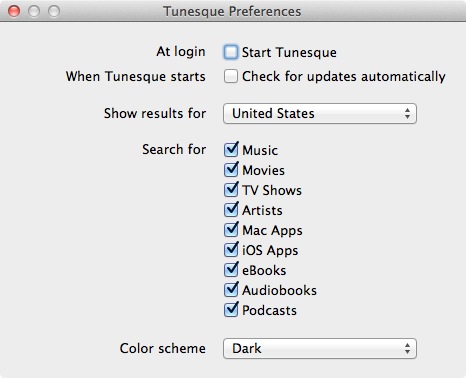 在 Mac 屏幕顶部菜单栏搜索 App Store 和 iTunes Store 的免费软件：Tunesque