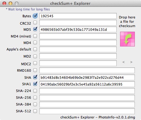 苹果电脑Mac OS X系统下的MD5、SHA1、CRC32等哈希值计算软件：checkSum+