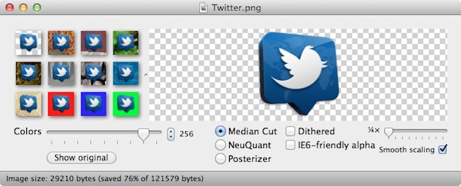 苹果电脑 Mac OS X 系统下大幅压缩 png 图片体积的免费软件：ImageAlpha
