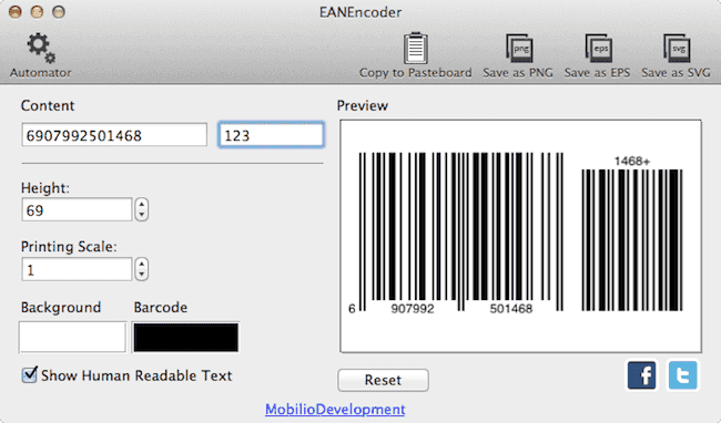 苹果电脑 Mac OS X 系统下制作条形码的软件：EANEncoder