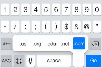苹果 iOS 7 系统的键盘上快速输入 .com .net .org 等网址后缀