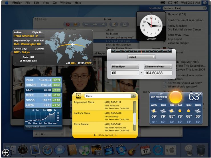 苹果电脑 Mac OS X 10.4 Tiger 系统里的 Dashboard Widget 功能