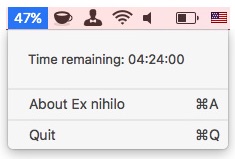 Mac技巧之在苹果电脑屏幕顶部菜单栏显示剩余电池续航时间的免费软件：Ex nihilo