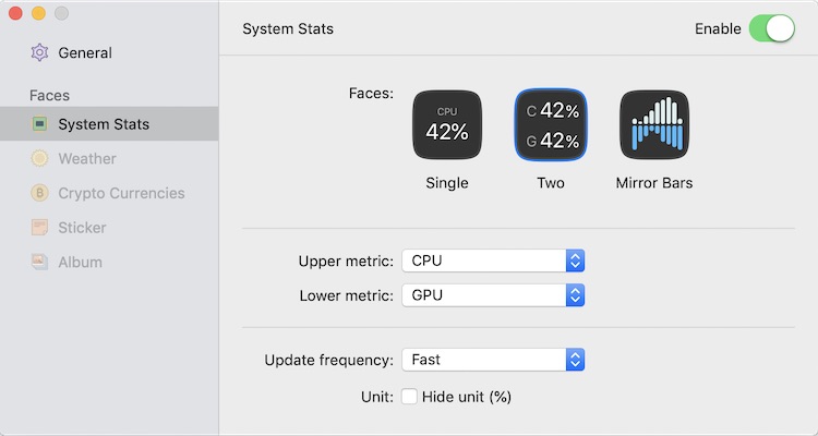 Mac技巧之在苹果电脑 Dock 上显示天气、CPU/GPU/内存占用率等信息：Dockface