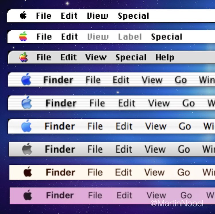 苹果电脑各代 Mac OS X 和 macOS 系统的菜单栏演变
