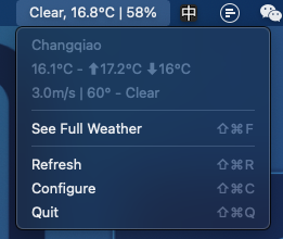 Mac技巧之在苹果电脑屏幕顶部菜单栏显示天气：DatWeatherDoe