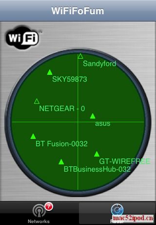 苹果iPhone和iPod Touch的Wifi信号扫描软件WiFiFoFum界面截图