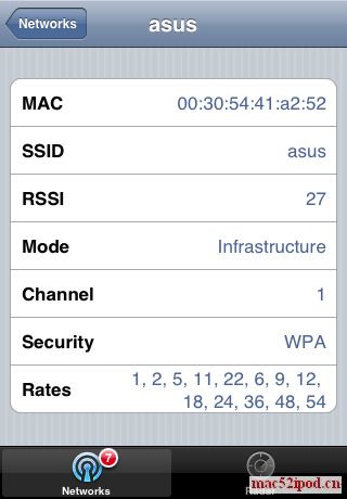 苹果iPhone和iPod Touch的Wifi信号扫描软件WiFiFoFum界面截图