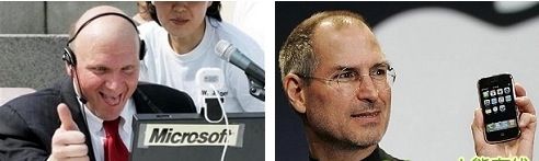 苹果公司CEO史蒂夫·乔布斯（Steve Jobs）和微软CEO鲍尔默