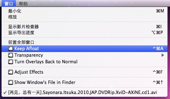 QuickTime、VLC 等菜单里出现浮动置顶选项
