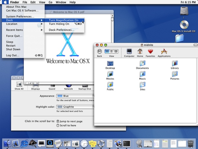 苹果电脑 Mac OS X 10.0 Cheetan 操作系统界面截图