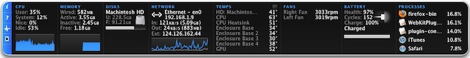 在 Dashboard 里显示苹果电脑温度、CPU、内存、硬盘等硬件运行情况的免费 Widget：iStat Pro