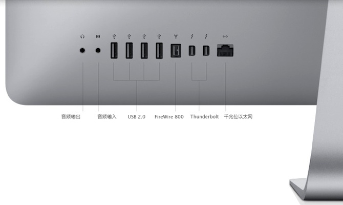 2011 年新款苹果 iMac 电脑背部接口