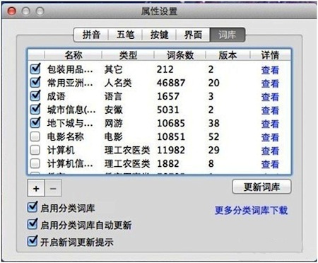 QQ 输入法 for Mac 分类词库管理界面截图