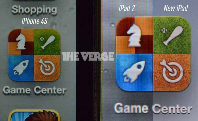 苹果 iPhone 4S、iPad 2、新 iPad 屏幕显示效果对比特写