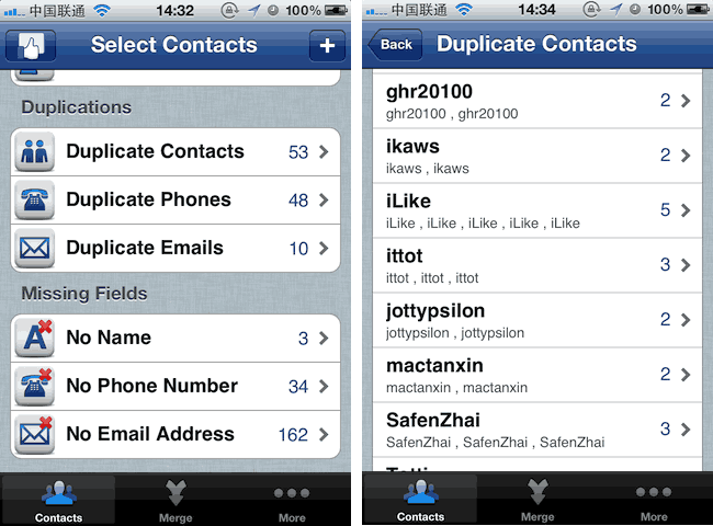 寻找并合并苹果 iPhone 通讯录里重复联系人的 iOS 应用：Smart Merge