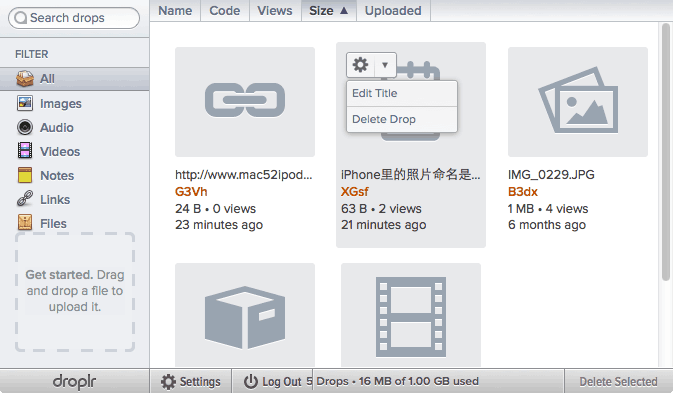苹果电脑 Mac OS X 系统上非常方便的网络硬盘应用：Droplr