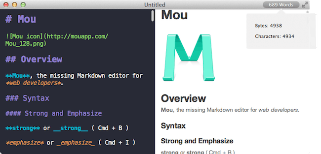 苹果电脑 Mac OS X 系统上的 Markdown 编辑器软件：Mou