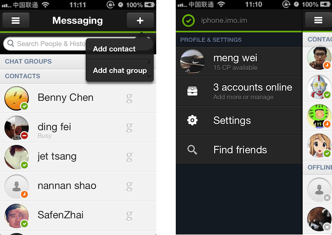 苹果 iOS 上能同时登陆 Gtalk、MSN、Skype 等多种 IM 账号的免费应用：imo