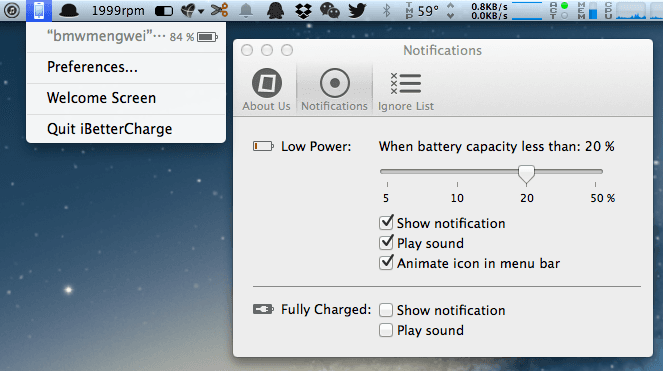 苹果 iPhone、iPad 电量低时在电脑上弹出通知：iBetterCharge