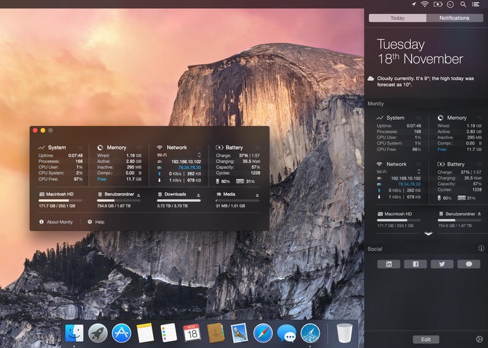 Mac技巧之在通知中心显示苹果电脑硬件状态的软件：Monity