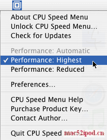 免费的苹果电脑Mac OS X系统硬件性能切换软件：CPU Speed Menu截图