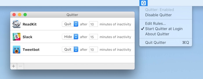Mac技巧之苹果电脑上让指定的软件定时自动关闭或隐藏：Quitter