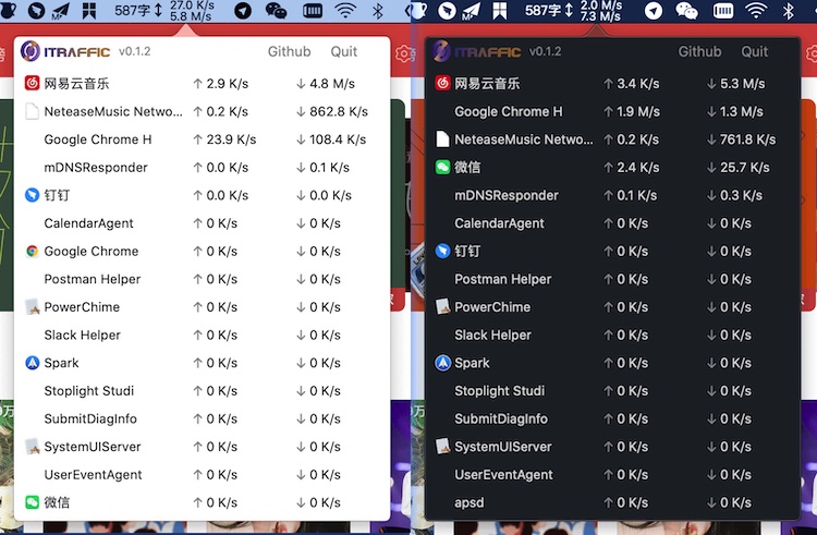 Mac技巧之显示苹果电脑上各个软件占用的上传/下载网速：iTraffic