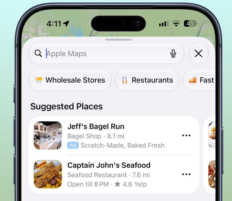 苹果开始在 Apple Maps 里加入广告