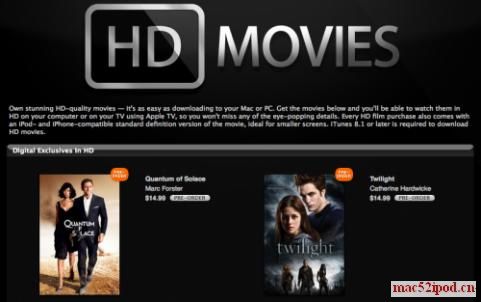 苹果iTunes Store销售720P高清电影的截图