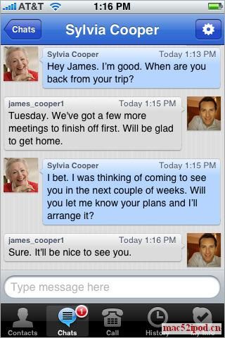 苹果Skype for iPhone/iPod Touch界面